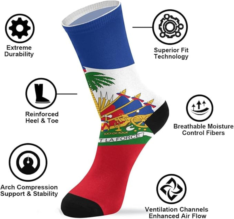 Haitian Coat of Arms Athletic Crew Socks – Haiti Pride Performance Socks